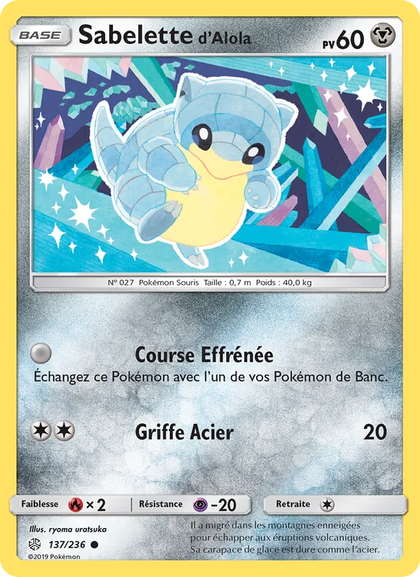 Carte Pokémon Sabelette d’Alola 137/236 de l'extension Éclipse Cosmique