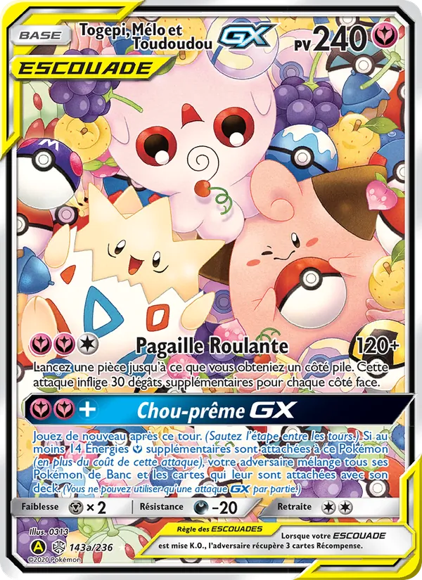 Carte Pokémon Togepi, Mélo et Toudoudou GX 143/236 de l'extension Éclipse Cosmique
