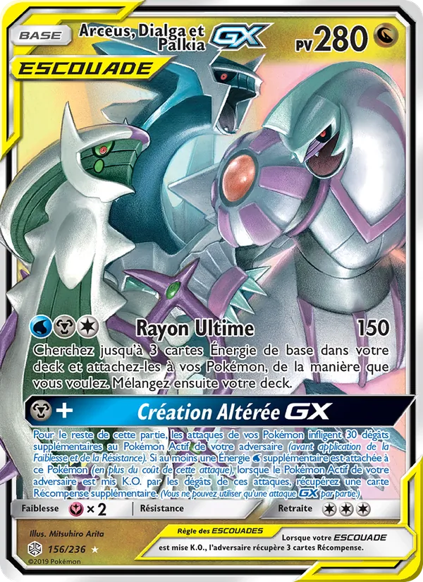Carte Pokémon Arceus, Dialga et Palkia GX 156/236 de l'extension Éclipse Cosmique