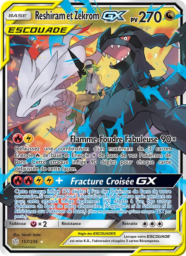Carte Pokémon Reshiram et Zekrom GX 157/236 de l'extension Éclipse Cosmique