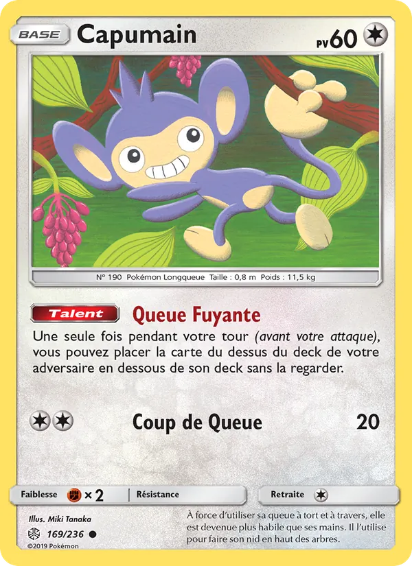 Carte Pokémon Capumain 169/236 de l'extension Éclipse Cosmique