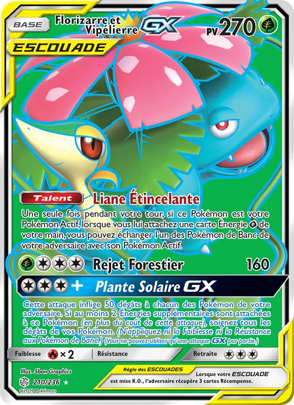 Carte Pokémon Florizarre et Vipélierre GX 210/236 de l'extension Éclipse Cosmique