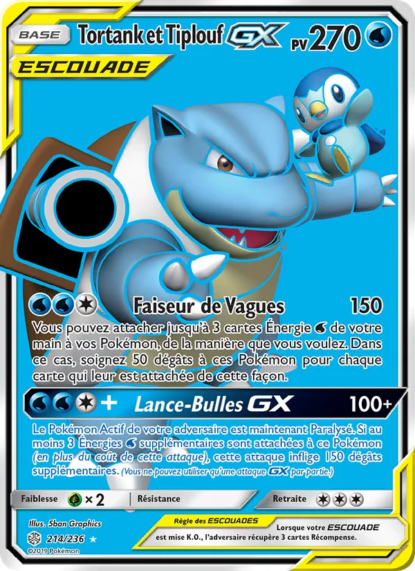 Carte Pokémon Tortank et Tiplouf GX 214/236 de l'extension Éclipse Cosmique