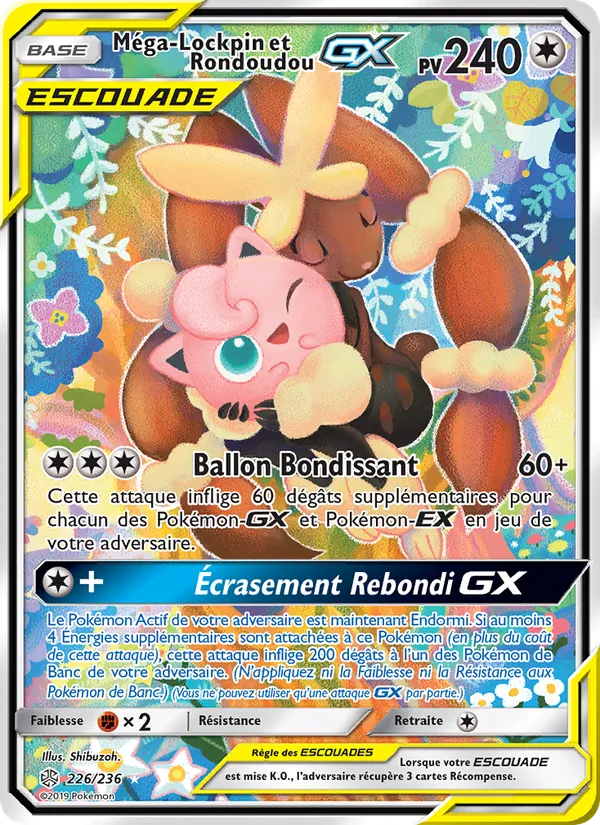 Carte Pokémon Méga-Lockpin et Rondoudou GX 226/236 de l'extension Éclipse Cosmique