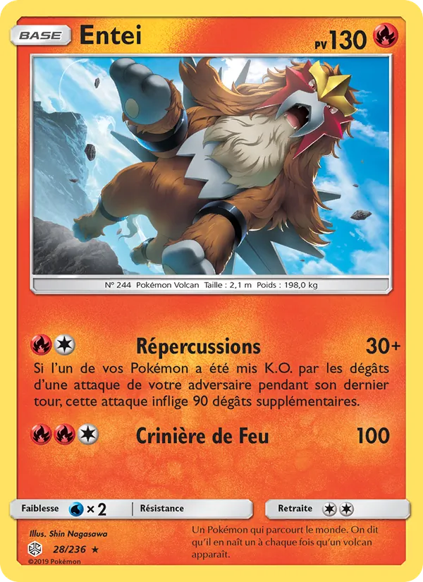 Carte Pokémon Entei 28/236 de l'extension Éclipse Cosmique
