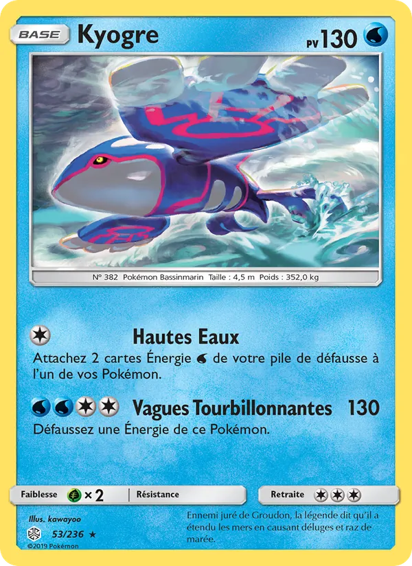 Carte Pokémon Kyogre 53/236 de l'extension Éclipse Cosmique