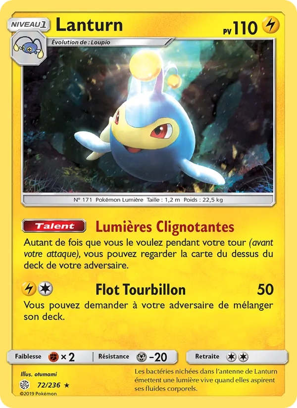 Carte Pokémon Lanturn 72/236 de l'extension Éclipse Cosmique