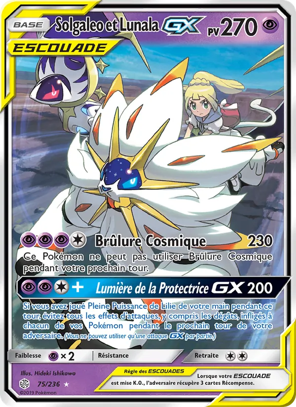 Carte Pokémon Solgaleo et Lunala GX 75/236 de l'extension Éclipse Cosmique