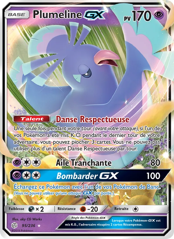 Carte Pokémon Plumeline GX 95/236 de l'extension Éclipse Cosmique