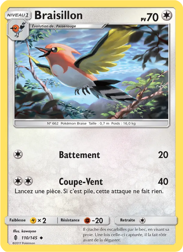 Carte Pokémon Braisillon 110/145 de l'extension Gardiens Ascendants