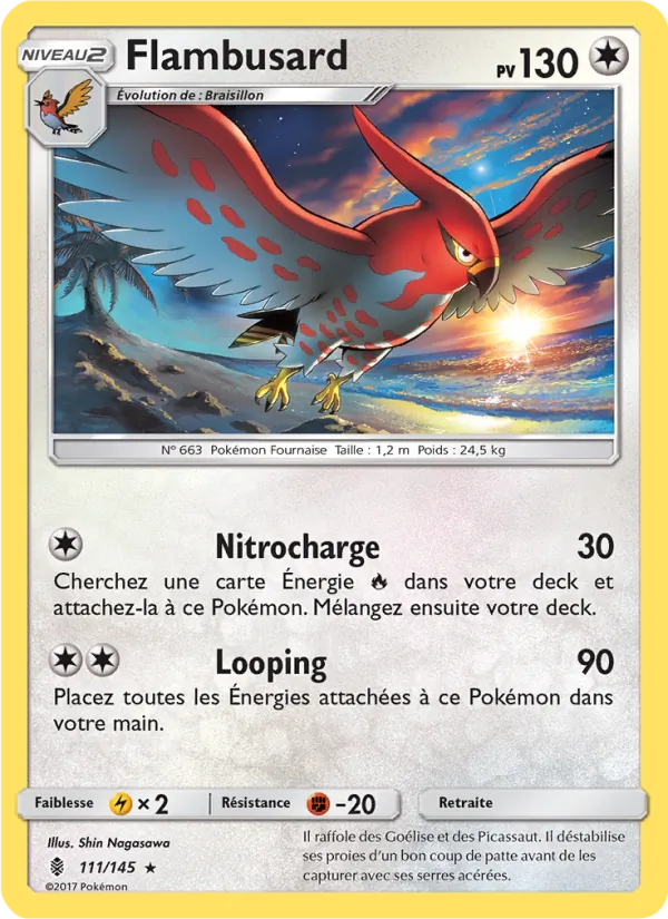 Carte Pokémon Flambusard 111/145 de l'extension Gardiens Ascendants