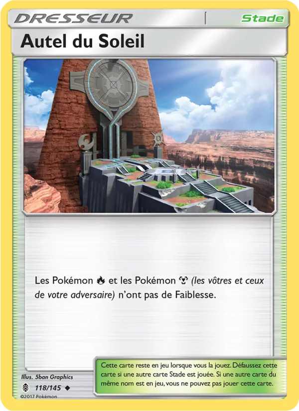 Carte Pokémon Autel du Soleil 118/145 de l'extension Gardiens Ascendants