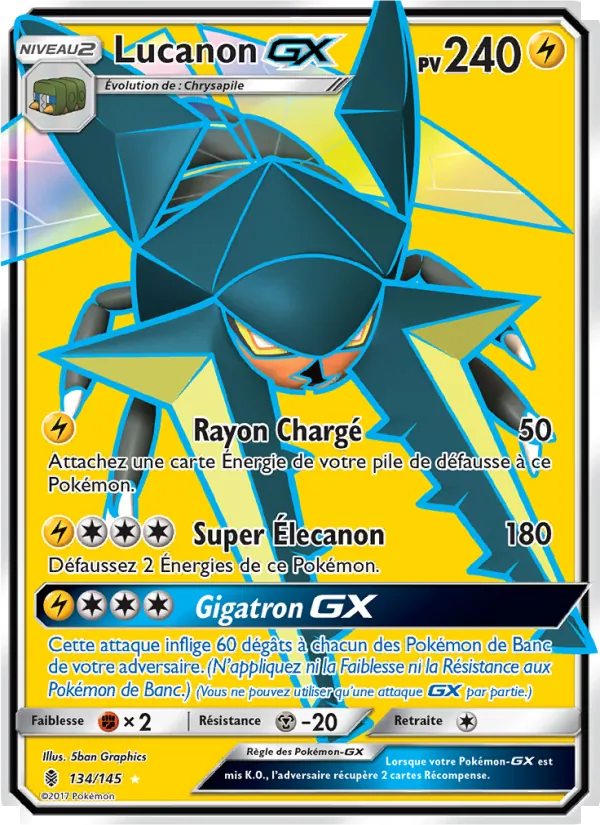 Carte Pokémon Lucanon GX 134/145 de l'extension Gardiens Ascendants