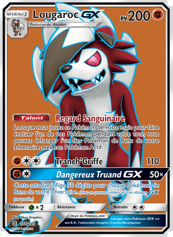 Carte Pokémon Lougaroc GX 138/145 de l'extension Gardiens Ascendants