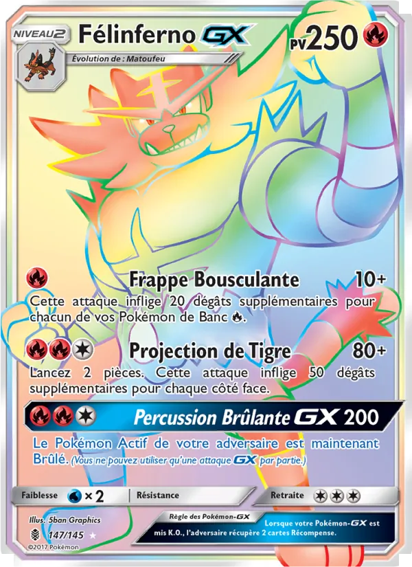 Carte Pokémon Félinferno GX 147/145 de l'extension Gardiens Ascendants