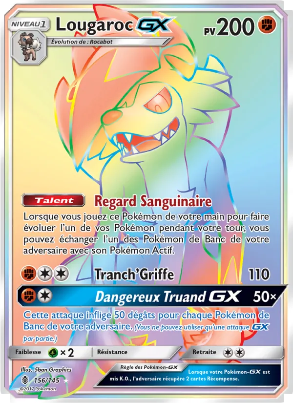 Carte Pokémon Lougaroc GX 156/145 de l'extension Gardiens Ascendants