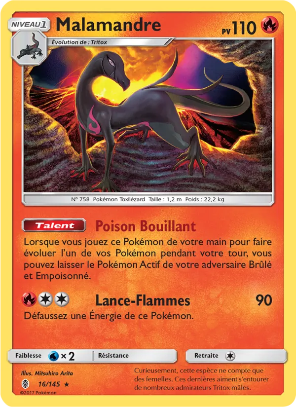 Carte Pokémon Malamandre 16/145 de l'extension Gardiens Ascendants