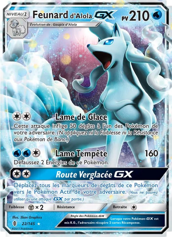 Carte Pokémon Feunard d’Alola GX 22/145 de l'extension Gardiens Ascendants