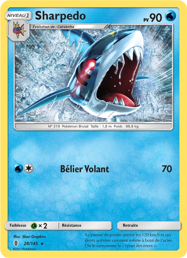 Carte Pokémon Sharpedo 28/145 de l'extension Gardiens Ascendants