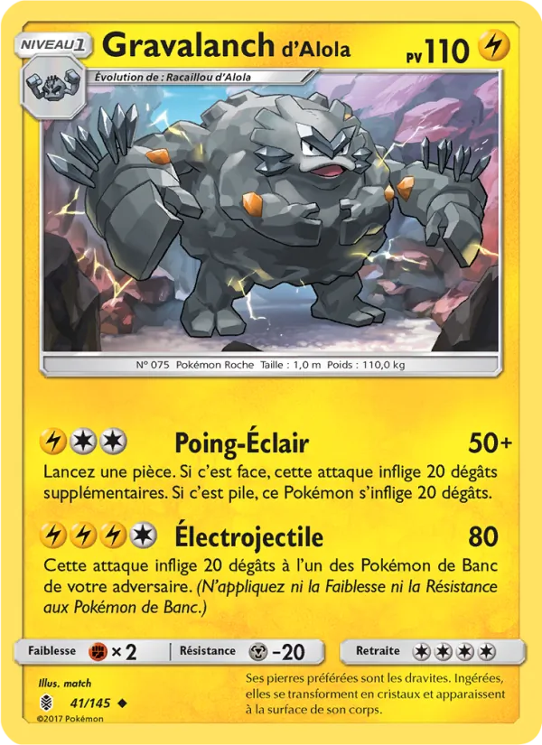 Carte Pokémon Gravalanch d’Alola 41/145 de l'extension Gardiens Ascendants