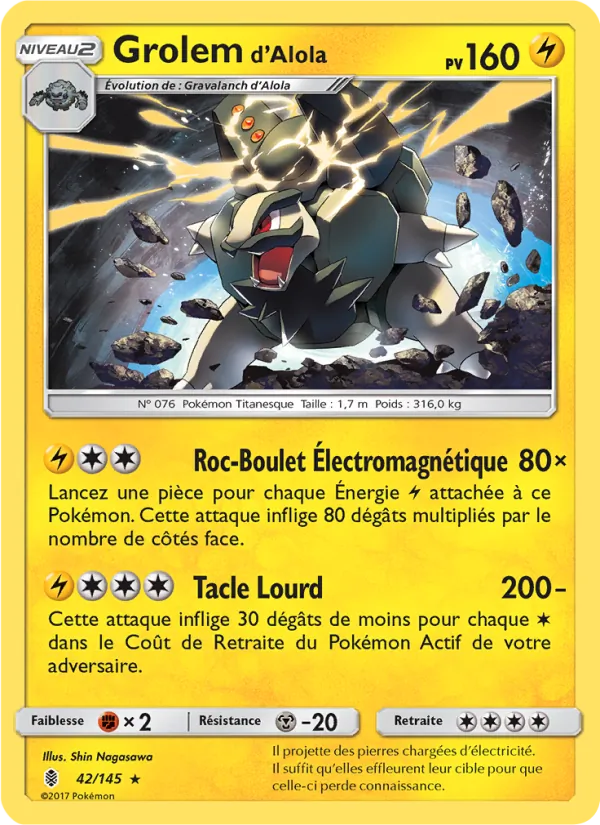 Carte Pokémon Grolem d’Alola 42/145 de l'extension Gardiens Ascendants
