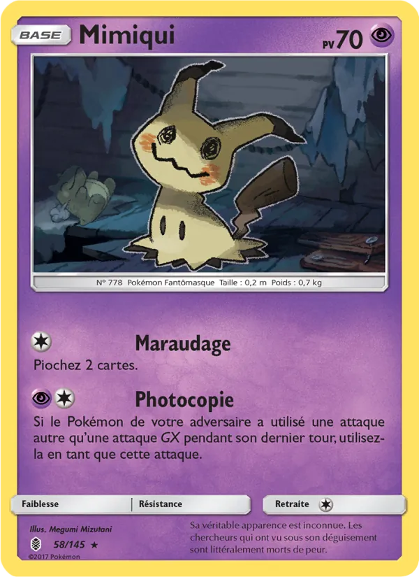 Carte Pokémon Mimiqui 58/145 de l'extension Gardiens Ascendants