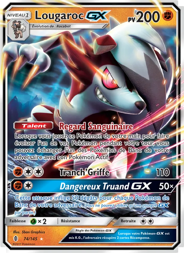 Carte Pokémon Lougaroc GX 74/145 de l'extension Gardiens Ascendants