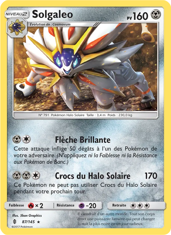 Carte Pokémon Solgaleo 87/145 de l'extension Gardiens Ascendants