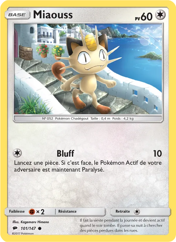Carte Pokémon Miaouss 101/147 de l'extension Ombres Ardentes