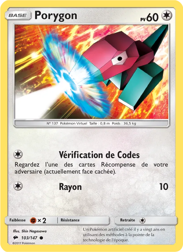 Carte Pokémon Porygon 103/147 de l'extension Ombres Ardentes