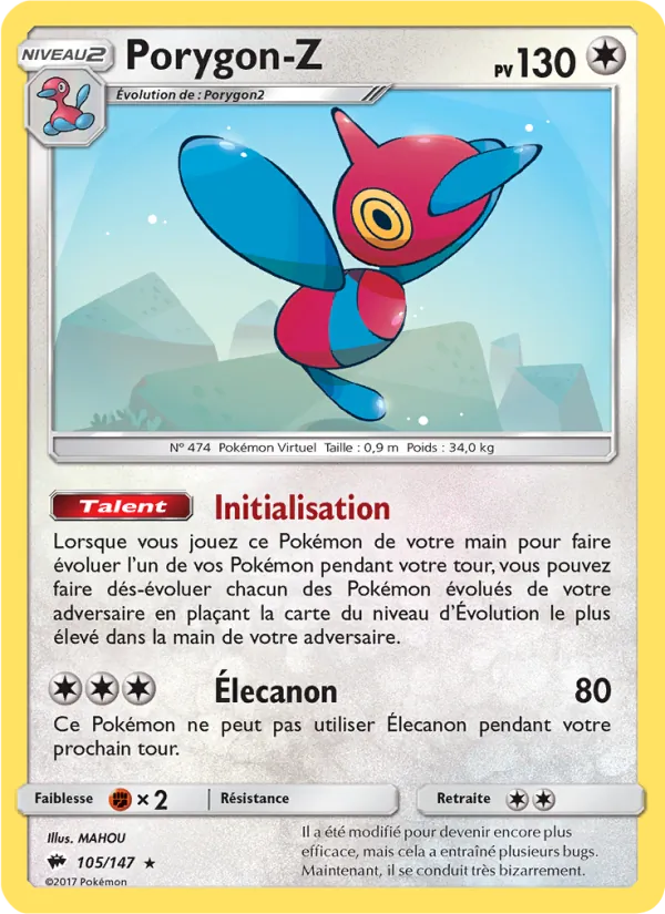 Carte Pokémon Porygon-Z 105/147 de l'extension Ombres Ardentes