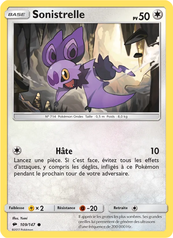 Carte Pokémon Sonistrelle 109/147 de l'extension Ombres Ardentes