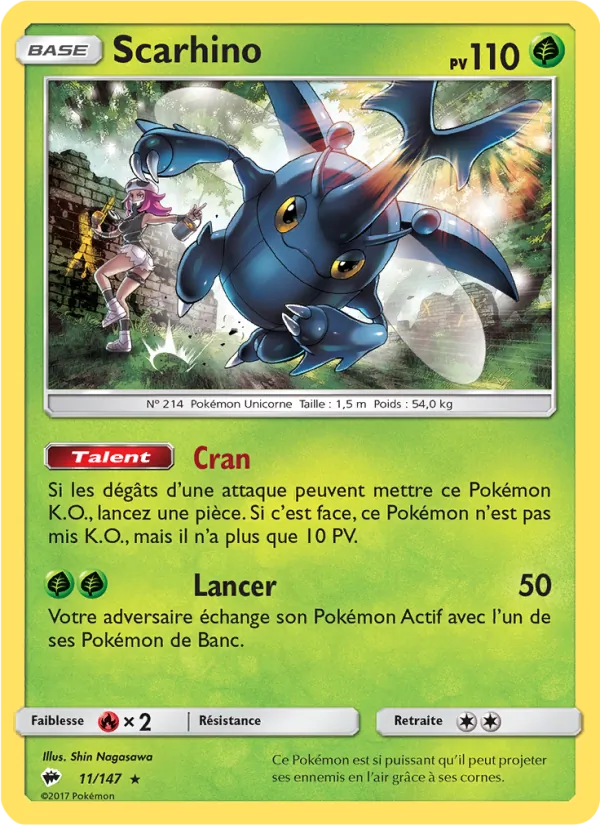 Carte Pokémon Scarhino 11/147 de l'extension Ombres Ardentes