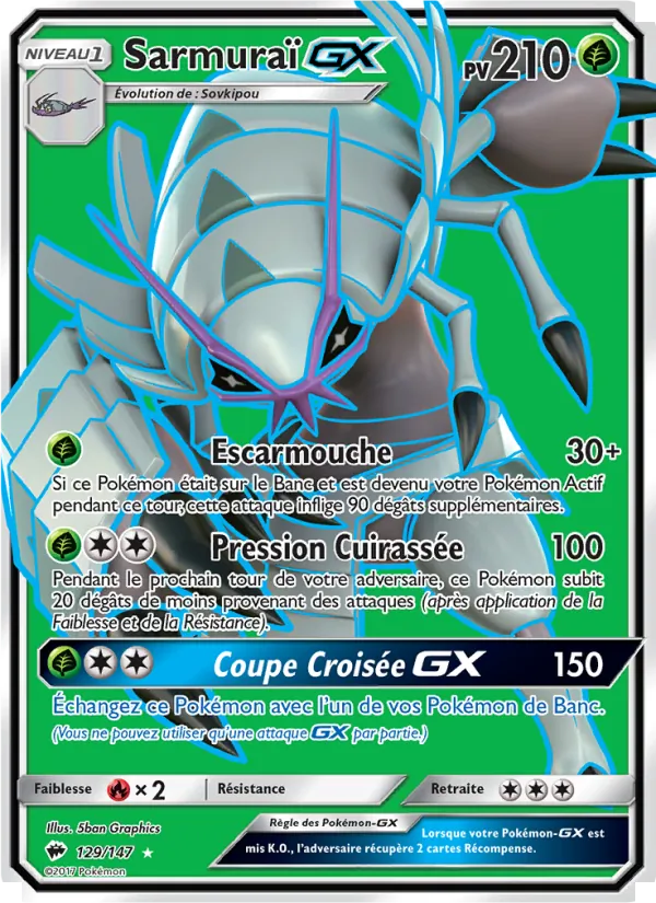 Carte Pokémon Sarmuraï GX 129/147 de l'extension Ombres Ardentes