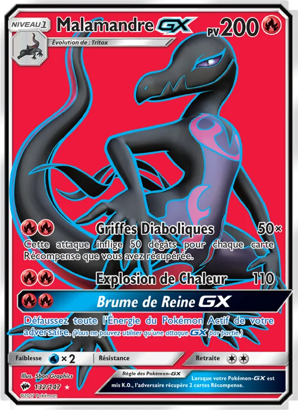 Carte Pokémon Malamandre GX 132/147 de l'extension Ombres Ardentes