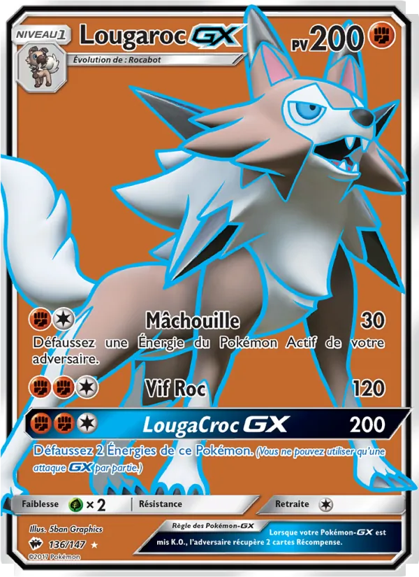 Carte Pokémon Lougaroc GX 136/147 de l'extension Ombres Ardentes
