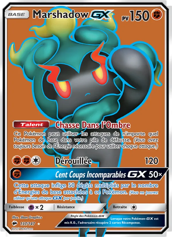Carte Pokémon Marshadow GX 137/147 de l'extension Ombres Ardentes