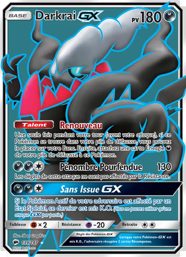 Carte Pokémon Darkrai GX 139/147 de l'extension Ombres Ardentes