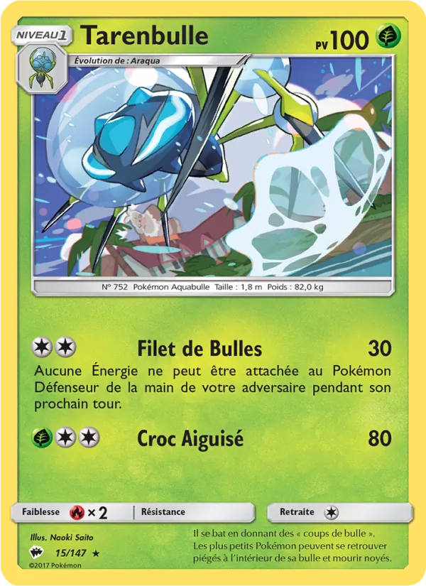 Carte Pokémon Tarenbulle 15/147 de l'extension Ombres Ardentes