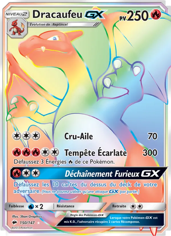 Carte Pokémon Dracaufeu GX 150/147 de l'extension Ombres Ardentes