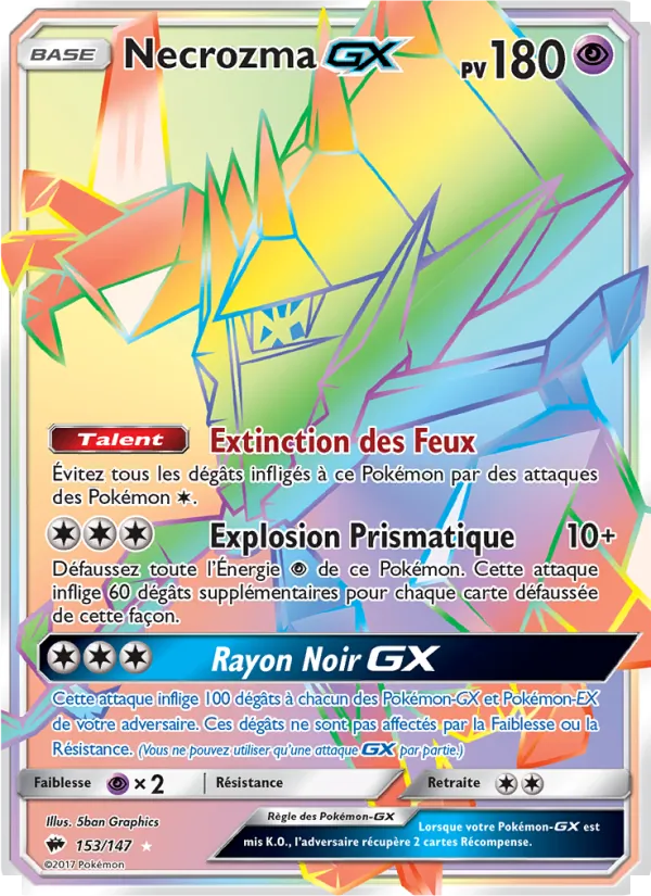Carte Pokémon Necrozma GX 153/147 de l'extension Ombres Ardentes