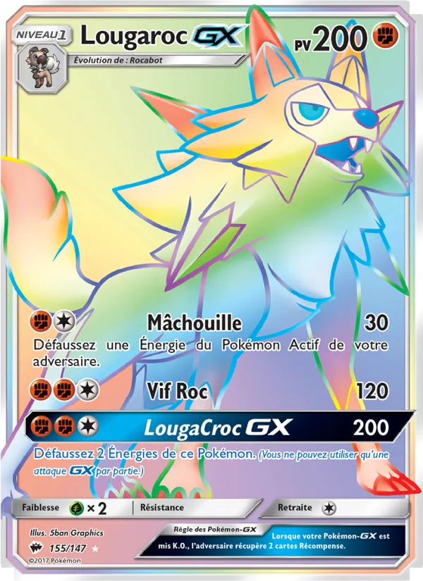 Carte Pokémon Lougaroc GX 155/147 de l'extension Ombres Ardentes
