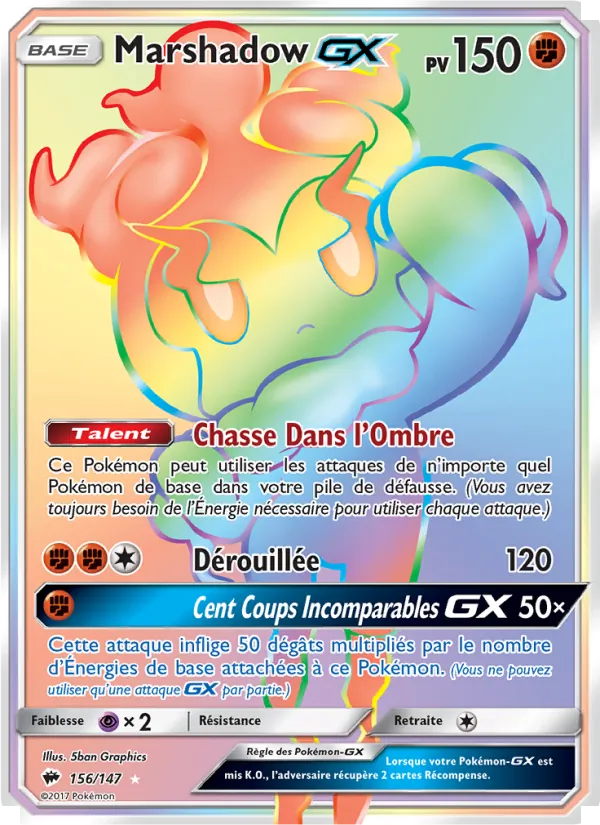 Carte Pokémon Marshadow GX 156/147 de l'extension Ombres Ardentes