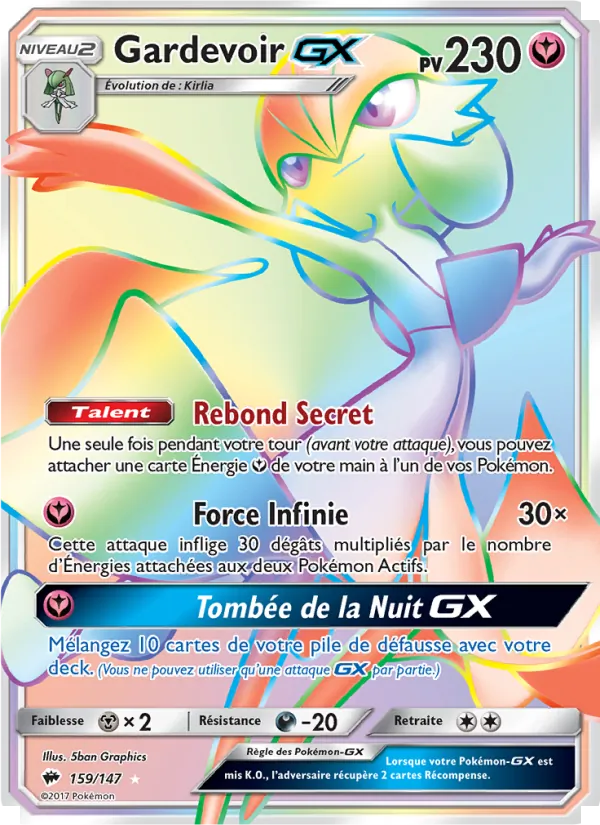 Carte Pokémon Gardevoir GX 159/147 de l'extension Ombres Ardentes