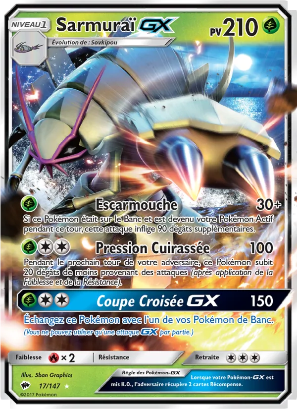 Carte Pokémon Sarmuraï GX 17/147 de l'extension Ombres Ardentes