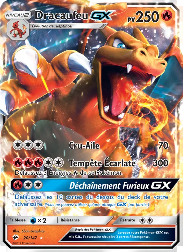 Carte Pokémon Dracaufeu GX 20/147 de l'extension Ombres Ardentes