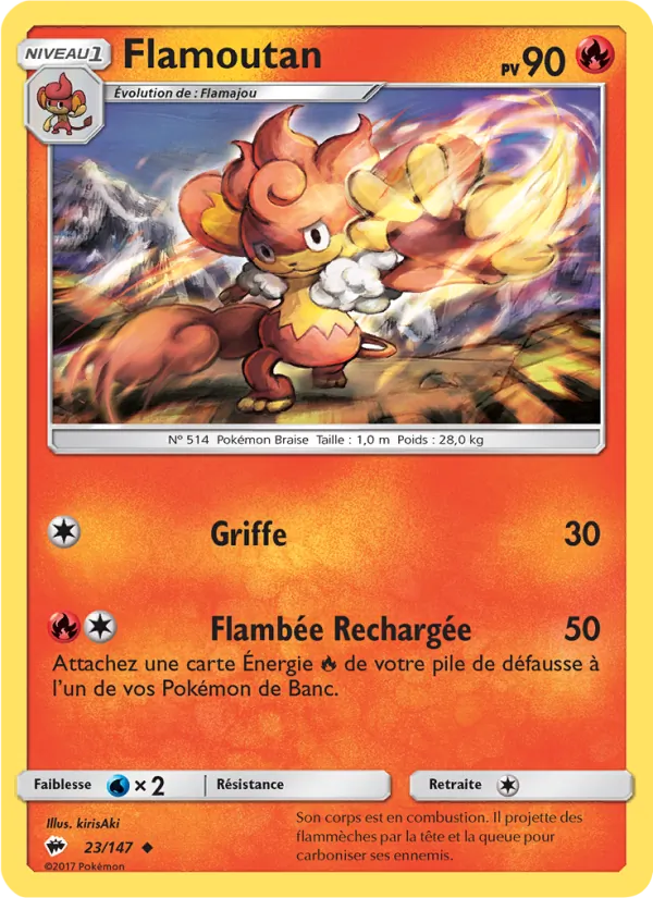 Carte Pokémon Flamoutan 23/147 de l'extension Ombres Ardentes