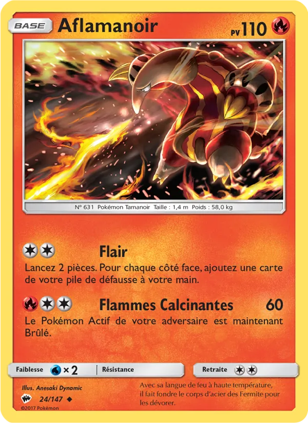 Carte Pokémon Aflamanoir 24/147 de l'extension Ombres Ardentes