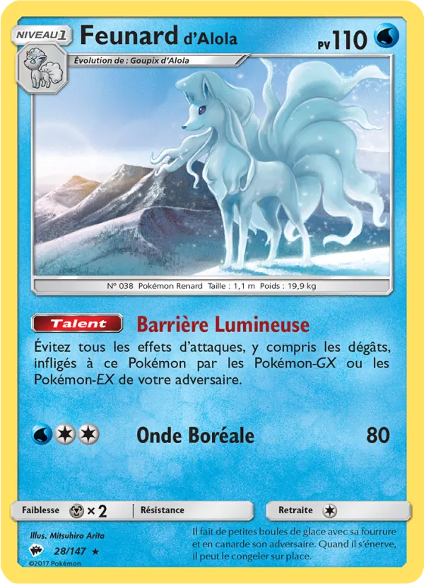 Carte Pokémon Feunard d’Alola 28/147 de l'extension Ombres Ardentes