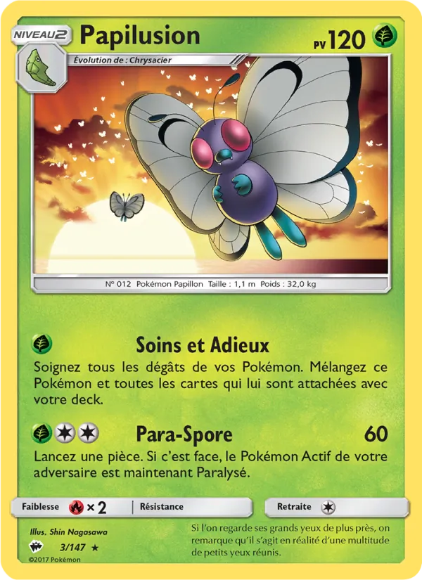 Carte Pokémon Papilusion 3/147 de l'extension Ombres Ardentes